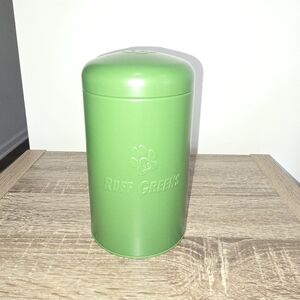 Ruff Greens Dog Food Supplement Storage Canister Green Metal Tin.